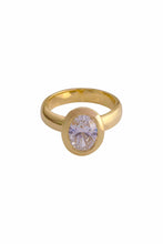 Load image into Gallery viewer, Gold ring with a clear gemstone on a white background