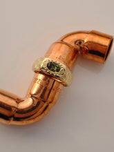 Load image into Gallery viewer, Gold and copper pipe fitting with a gemstone on a light gray background
